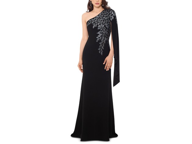 Xscape Women's Embellished One-Shoulder Gown Black Size 4