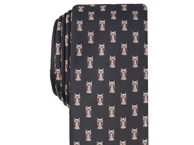 Bar III Men's Owl Skinny Neat Tie Black Size Regular