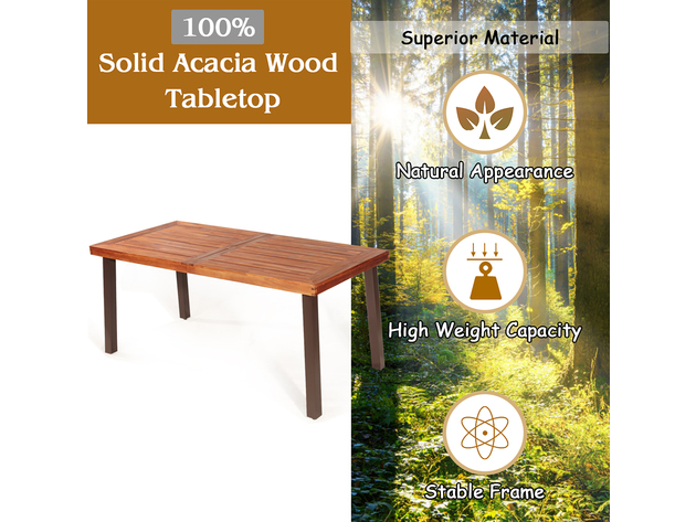 Costway Rectangular Acacia Wood Dining Table Rustic Furniture  Indoor & Outdoor - Red Brown + Dark Brown