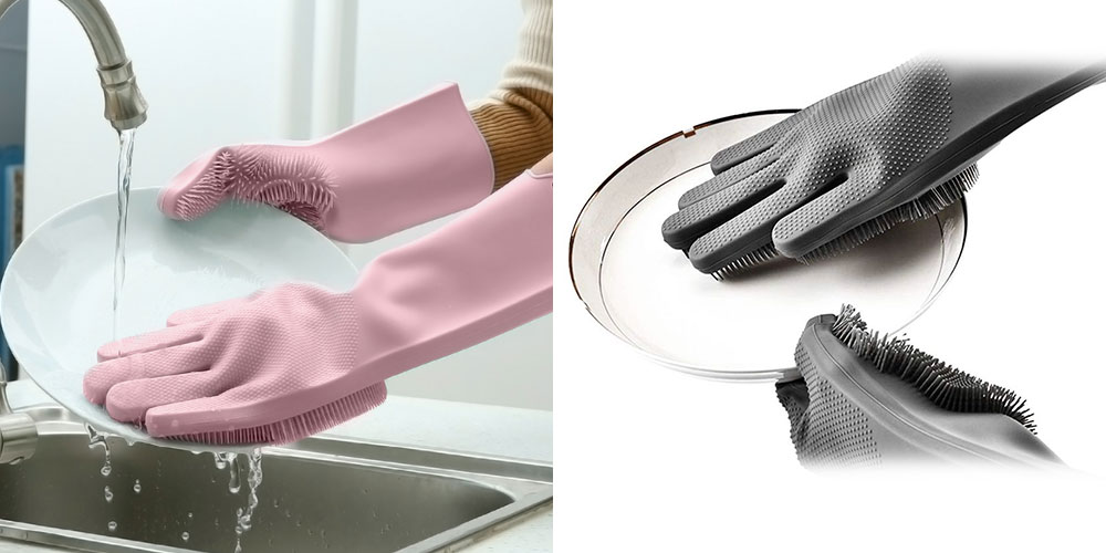 Silicone Dishwashing Gloves with Scrubbers (Yellow)