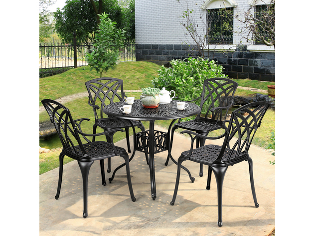 Costway 5 Piece Cast Aluminum Patio Dining Set Garden Deck Furniture - Black