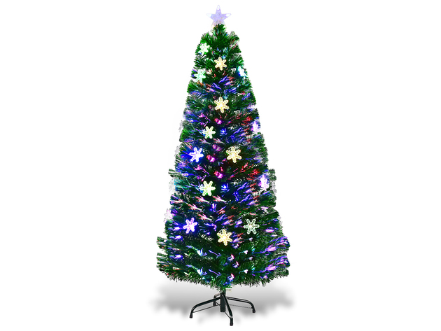 5 Foot Pre-Lit Artificial Christmas Tree w/ Multicolor Light Snowflakes