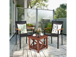 Costway Set of 2 Outdoor Patio PE Rattan Dining Chairs Armrest Stackable Garden - Brown
