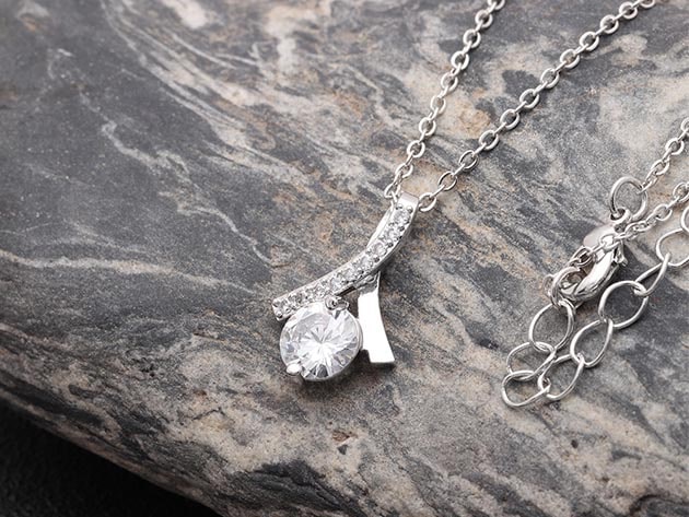 Twisted Rhombus Pendant Necklace with White Swarovski