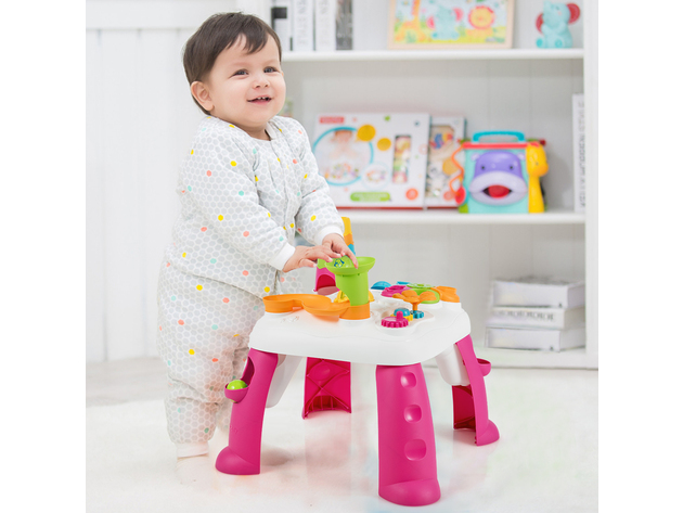 Costway 2 in 1 Learning Table Toddler Activity Center Sit to Stand Play BluePink - Pink (As Picture Shows)