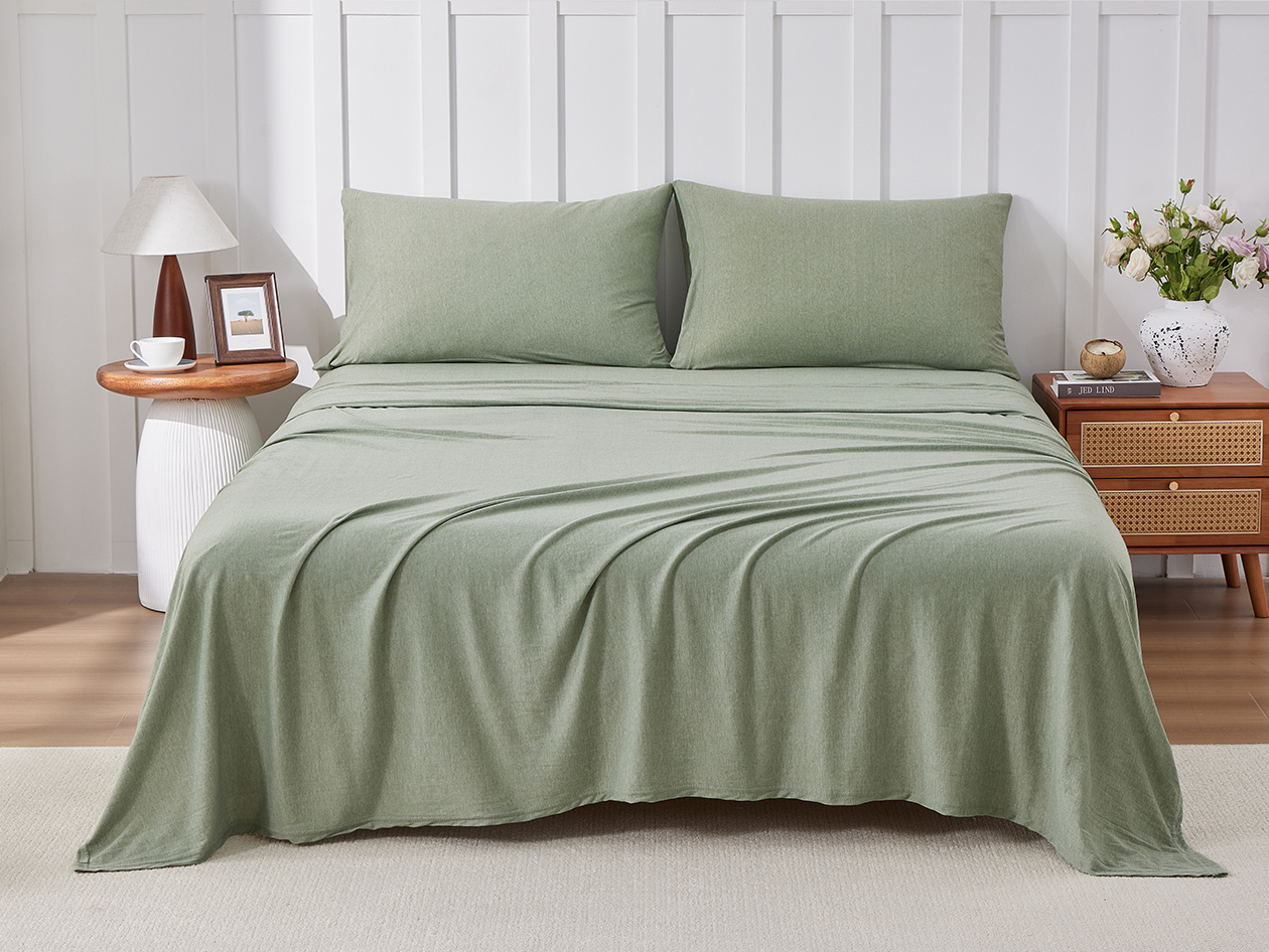 Kathy Ireland 4 Piece Heathered Jersey Knit Cotton Sheet Set (King/Olive)