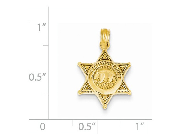 Deputy Sherif Badge with Bear Pendant Necklace in 14K Yellow Gold with Chain