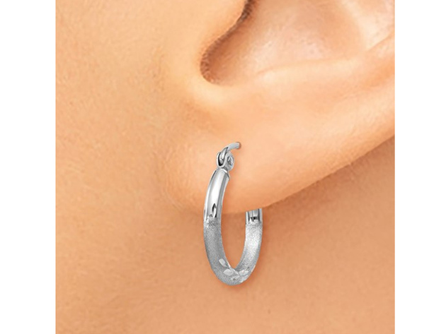 14K White Gold Diamond Cut Hoop Earrings