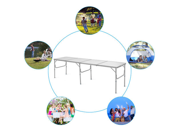 Costway 8FT Aluminum Folding Picnic Camping Table Lightweight In/Outdoor Garden Party - Silver