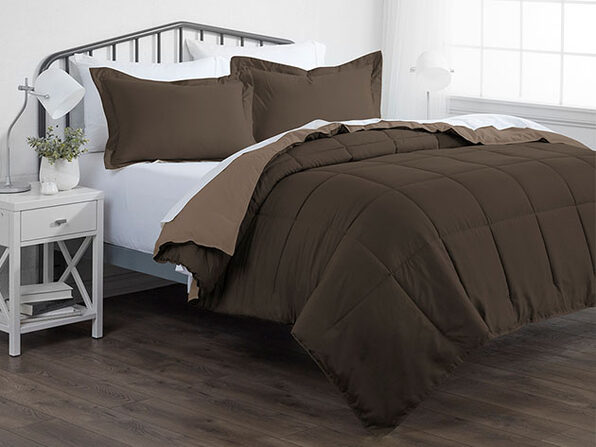 Down Alternative Reversible Comforter Set Taupe Chocolate King Joyus