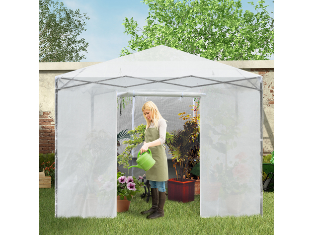 Costway 10'x10' Portable Walk-in Greenhouse Pop-up Folding Plant Gardening W/Window - White
