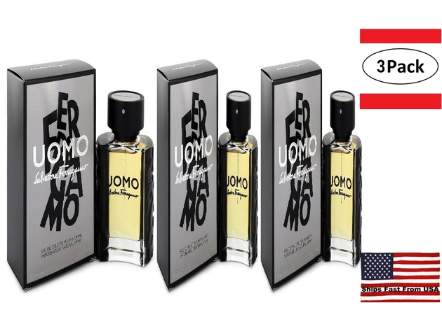 3 Pack Salvatore Ferragamo Uomo by Salvatore Ferragamo Eau De Toilette Spray 1.7 oz  for Men