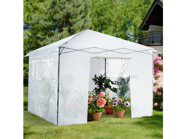 Costway 10'x10' Portable Walk-in Greenhouse Pop-up Folding Plant Gardening W/Window - White