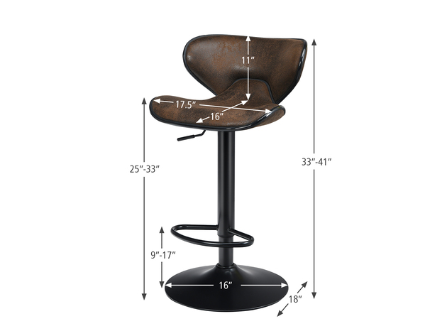 Costway Set of 2 Adjustable Bar Stools Swivel Bar Chairs Pub Kitchen - Retro Brown