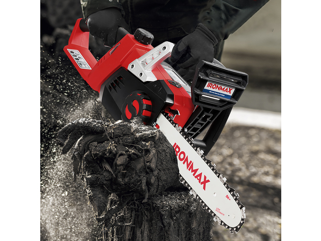 Ironmax 12-Inch 40V Cordless Chainsaw with 4.0Ah Lithium-Ion Battery and Fast Charger - Red + Black