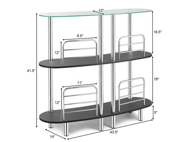 Costway Bar Table Wine Storage Home Liquor Pub Table w/Tempered Glass Top & 2 Shelves