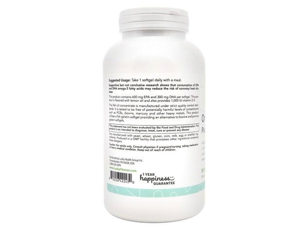 LuckyVitamin - Omega 3 Plus Vitamin D3 - 180 Softgels