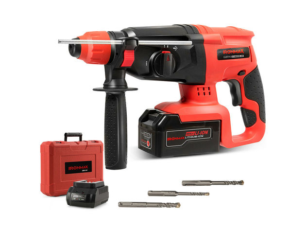 20V Cordless Lithium-Ion SDS Plus Rotary Hammer Drill 3 Mode w/ Drill Bits & Case