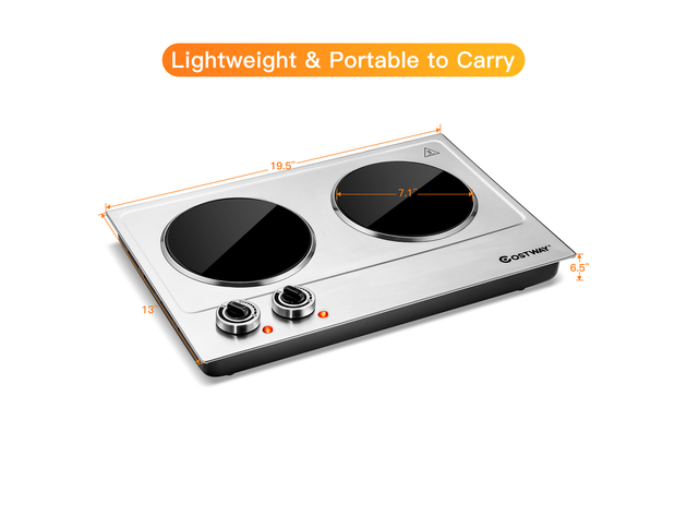 Costway Electric Hot Plate Ceramic Double Infrared Burner 1800W Stainless Steel