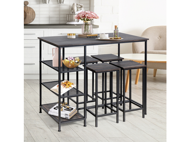 Costway 5 Piece Counter Dining Table Set Bar Pub Table Set Metal Frame Black - as the picture shows