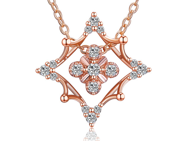 Rhombus Abstract Snowflake Necklace with Swarovski Elements (Rose Gold)