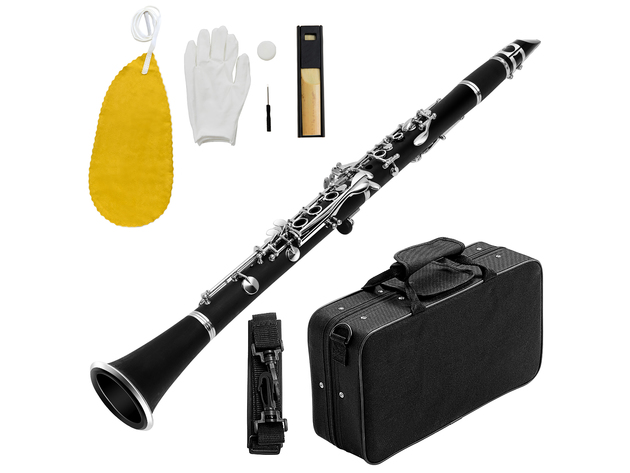 Costway Professional Bb Clarinet Black Musical Instruments w MouthPiece Care Kit Case Black Sliver StackSocial