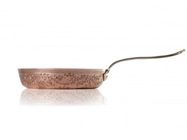Copper Frying Pan with Hand-Engraved Leaves 11" for $450