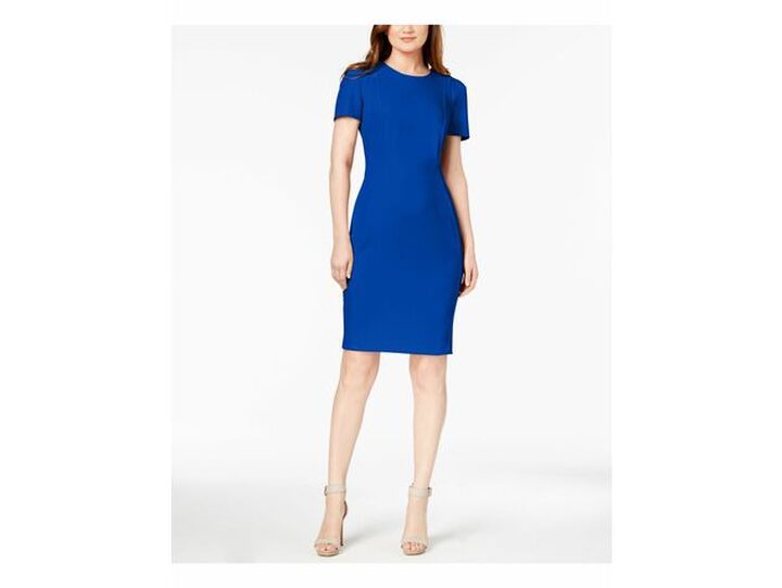 Calvin Klein Women's Seamed Scuba Crepe Sheath Dress Blue Size