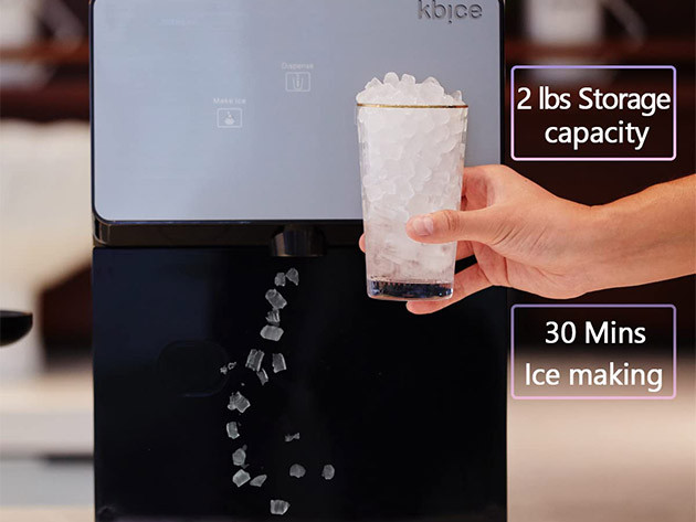 KBICE 2.0 Countertop Nugget Ice Maker with Soft Chewable Ice, 32lbs in 24Hrs, LED Touch Panel, Self-Cleaning Ice Maker with Automatic Dispensing