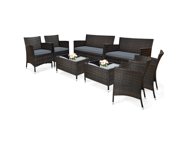 Costway 8 Piece Rattan Patio Furniture Set Cushioned Sofa Chair Coffee Table - Grey