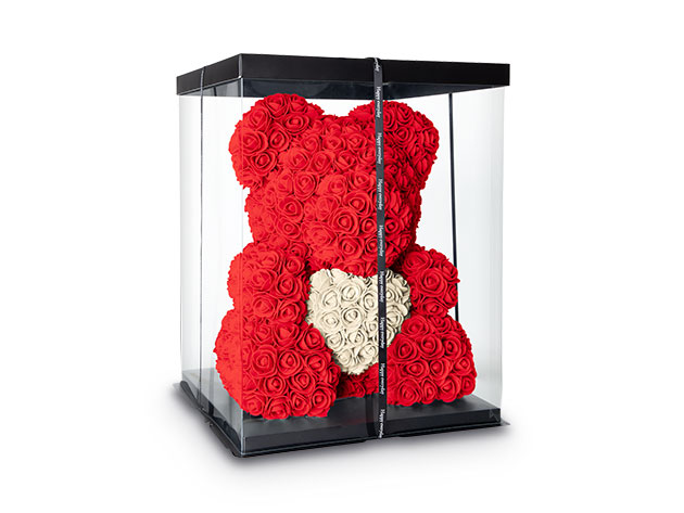 Rose Petal Teddy Bear (Red Bear/Champagne Heart)