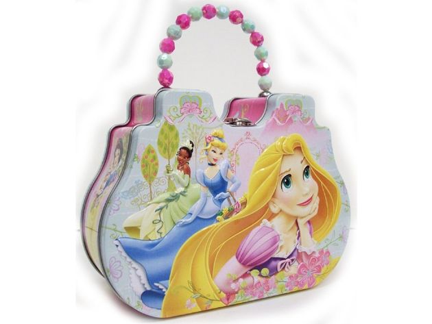 Princess Rapunzel Tiana Cinderella Tin Box Carry Purse Blue/Pink