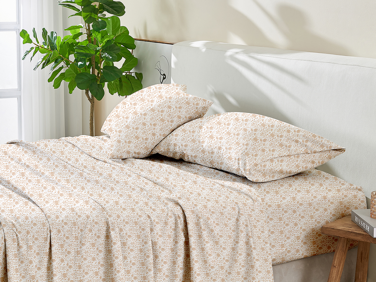 4-Piece Floral Print Microfiber Sheet Set (Diamond Taupe/King)