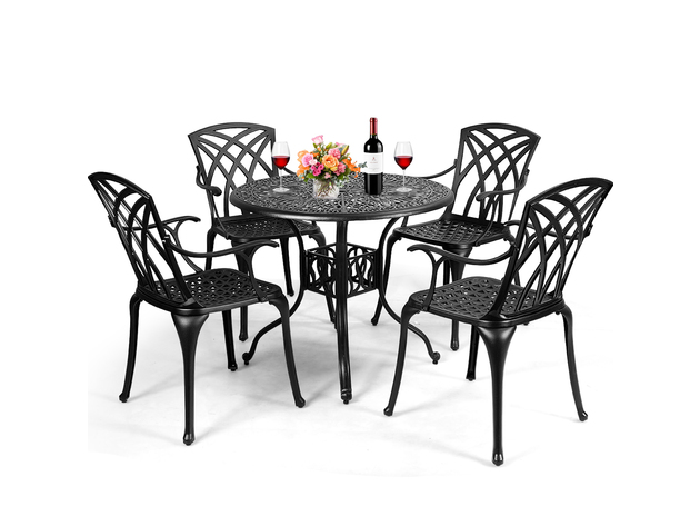 Costway 5 Piece Cast Aluminum Patio Dining Set Garden Deck Furniture - Black