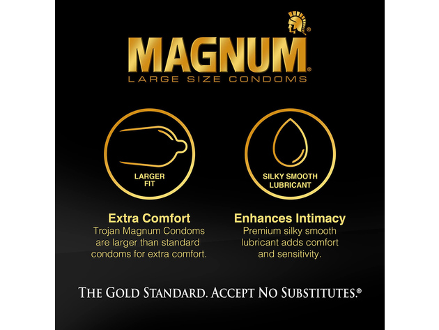 MAGNUM Gold Collection Condoms, Larger Than Standard Condoms for Extra Comfort - Pack of 3