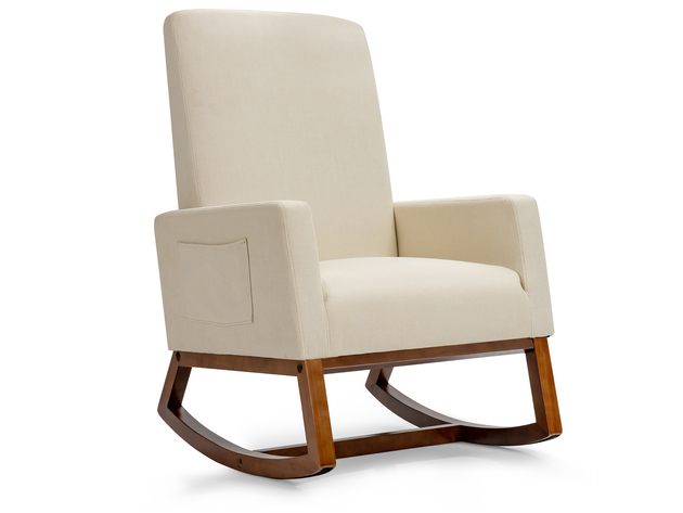 Costway Mid Century Retro Fabric Upholstered  Rocking Chair Modern Armchair Beige - Beige