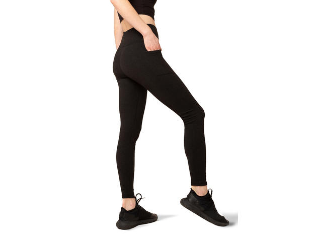 Women's High-Waist Ribbed Fleece Legging with Side Pockets for Phone and 25-Inch  Inseam - Medium / Black Rib