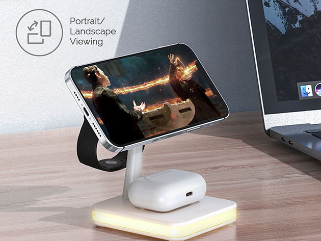 6-in-1 Magstand Mini Magnetic Charge Station + Bedside Lamp (White)