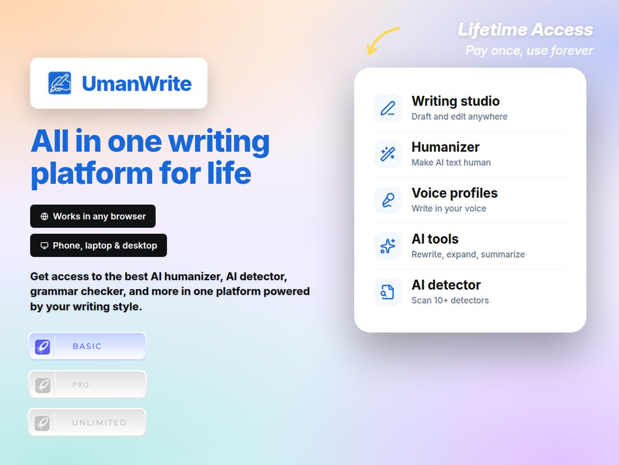 UmanWrite All-in-One AI Writing Platform: Lifetime Subscription (Basic Plan/6,000 Words)