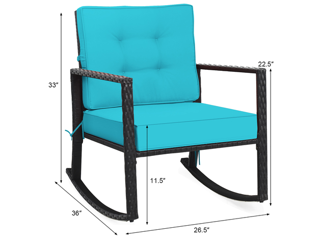 Costway 2 Piece Patio Rattan Rocker Chair Outdoor Glider Rocking Chair Cushion - Turquoise