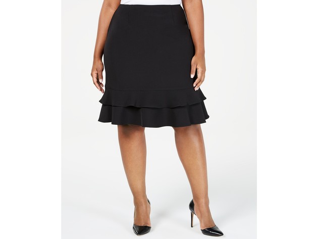 Kasper Women's Plus Size Stretch Ruffle Skirt Black Size 24W