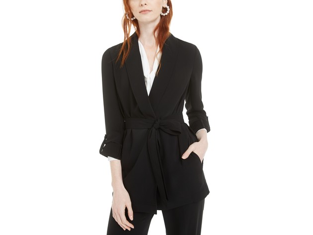 Bar III Women's Shawl-Collar Belted Blazer Black Size Small