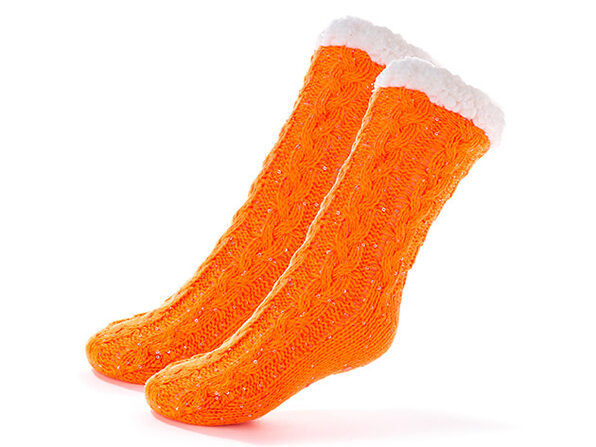 Extra Thick Winter Slipper Socks with Non-Slip Grip  - Orange - Product Image