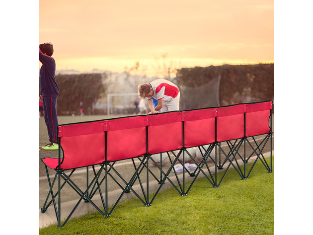Costway Portable 6 Seats Folding Chair Bench Outdoor Sports Camping W/Carry Bag - Red
