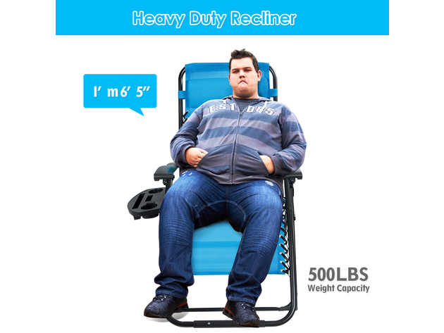 Costway Oversize Lounge Chair Patio Heavy Duty Folding Recliner Gray - Blue