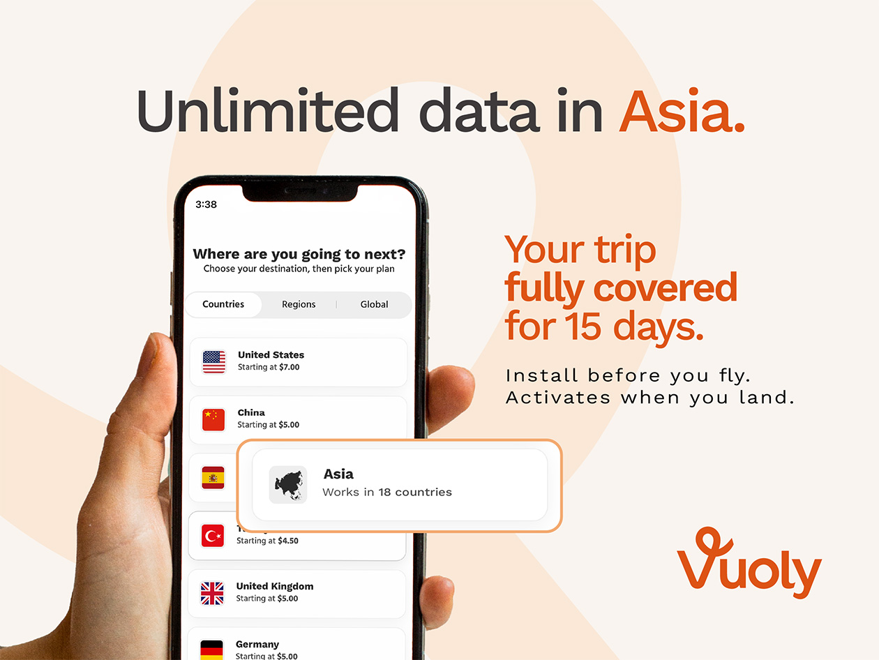 Vuoly eSim Mobile Data Plan: Asia - Unlimited/15 Days