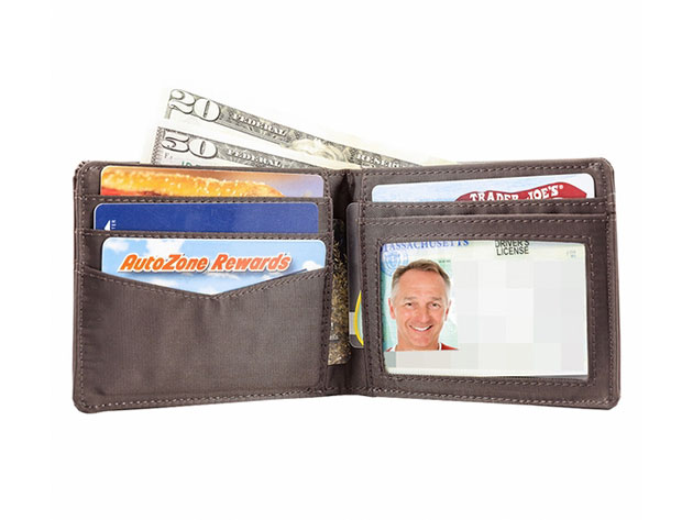 Big Skinny Leather Multi-Pocket Bi-Fold Wallet (Brown)