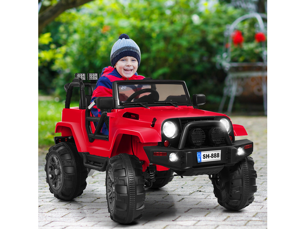 Costway 12V Kids Ride On Truck Car w/Bluetooth Remote Control MP3 Music LED Lights Red - Red