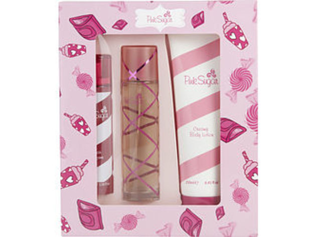 PINK SUGAR by Aquolina EDT SPRAY 3.4 OZ & HAIR PERFUME SPRAY 3.3 OZ & BODY LOTION 8.4 OZ For WOMEN