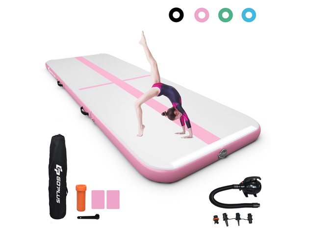 Goplus 13FT Air Track Inflatable Gymnastics Tumbling Mat w/ Pump Indoor Outdoor Pink Grey + Pink